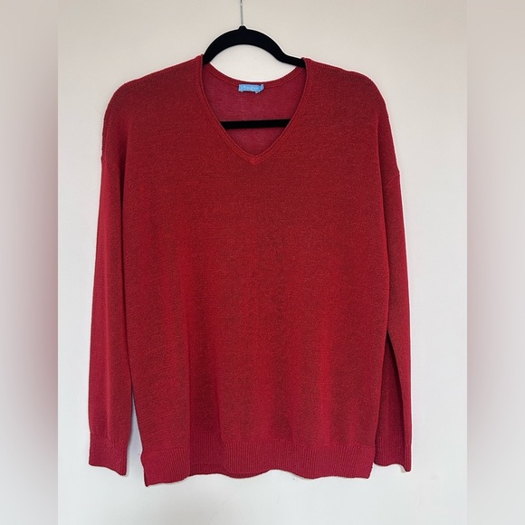 J.McLaughlin Brick Red Long Sleeve V-neck Callum Sweater Size Medium - Picture 1 of 6